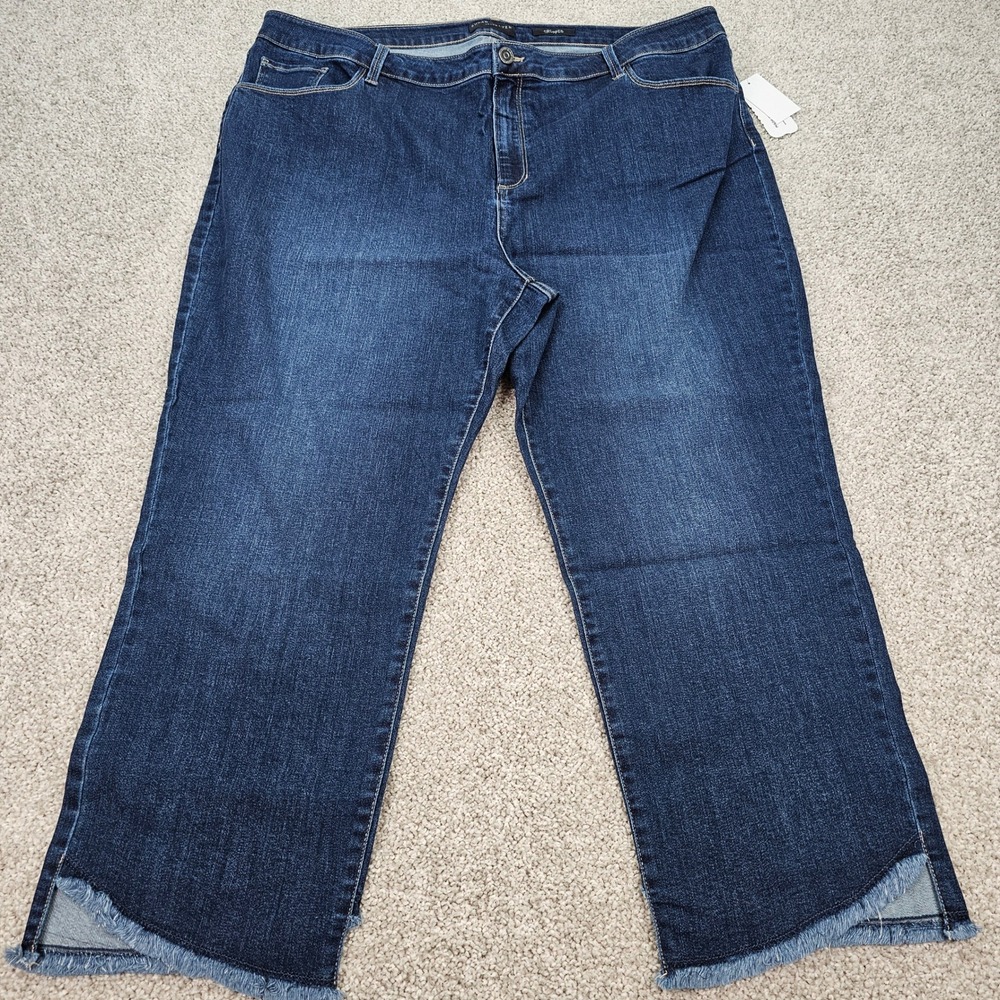 New Susan Graver‎ Cropped Jeans Dark Wash Frayed Hem Plus Size 24W
